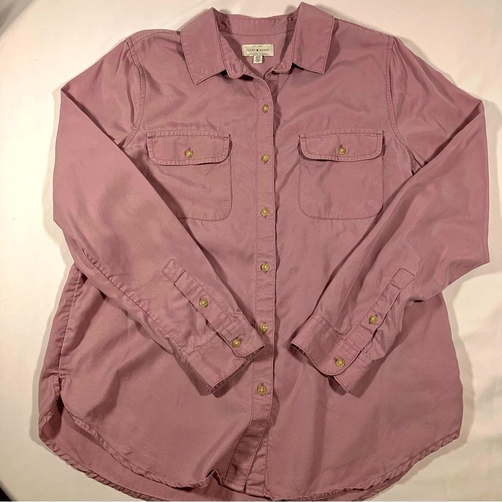 Lucky Brand Purple Lavender Full Button Up Solid Breast pocket long sleeve sz M